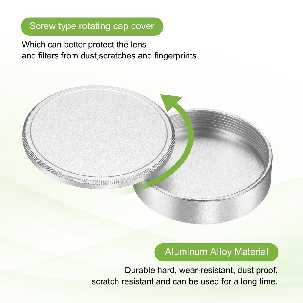 2Pcs 39mm Metal Lens Cap Universal Lens Filter Stack Caps Slim Stack Silver