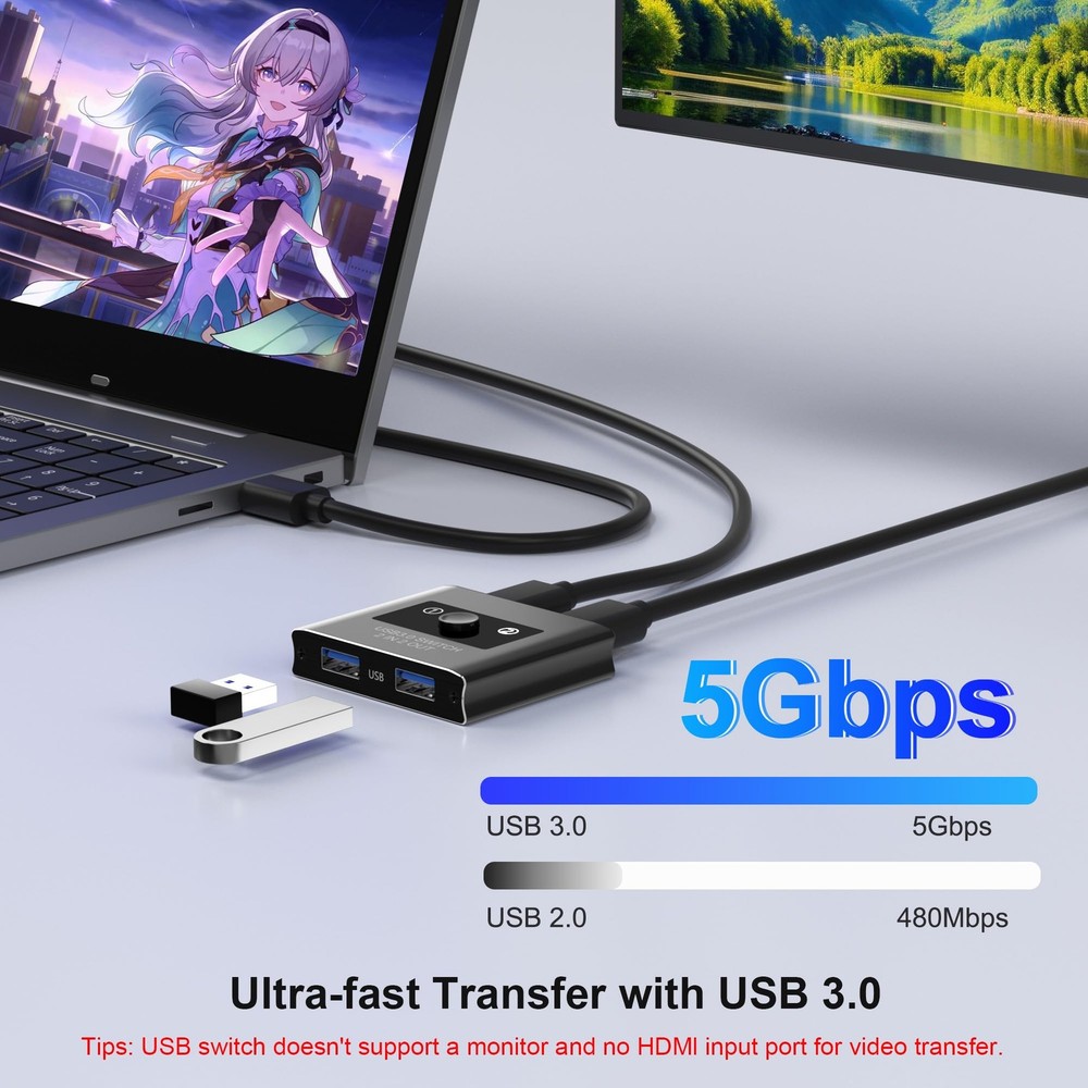 USB 3.0 Switcher 2 In 2 Out 2 Computers Sharing 2 Devices Printer Keyboard Mac