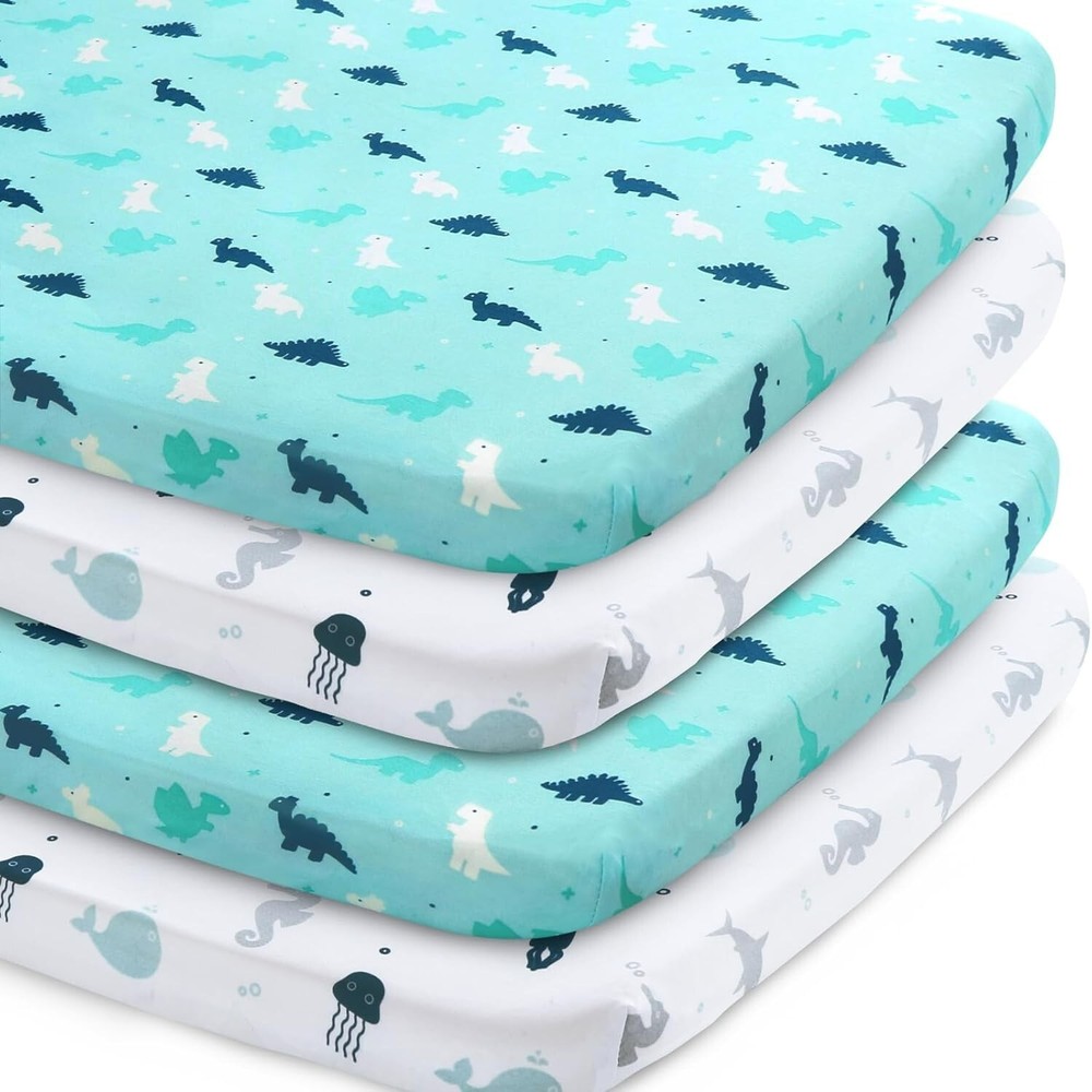 4-Pack Soft Pack 'n Play Fitted Sheets Breathable Mini Crib Sheets Fits Graco