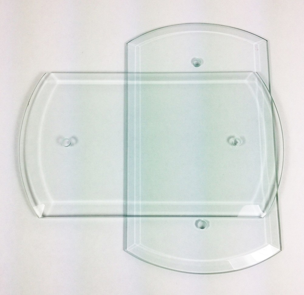 2 BEVELED Clear Glass Rectangular Repair Panel Chandelier Lamp Curved Top Bottom