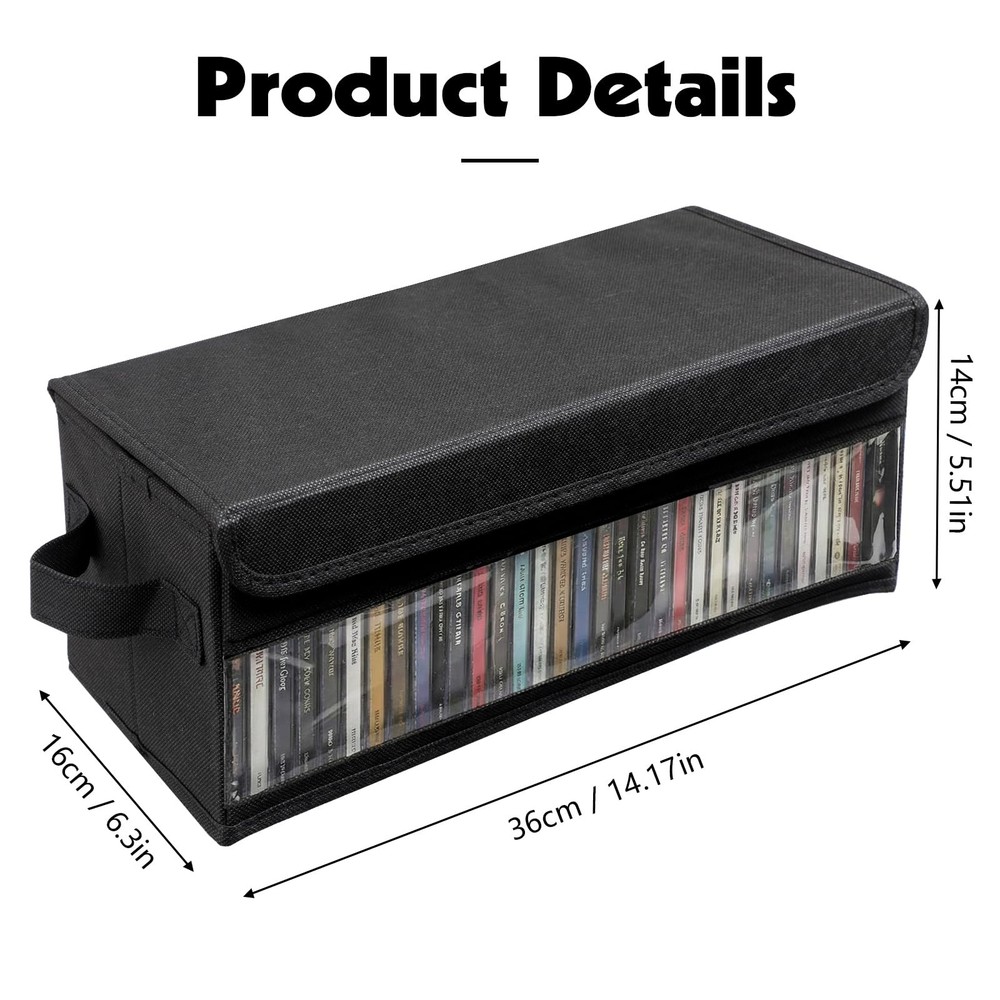 2 Pack CD Storage Box Case Holder w/ Handles and Lid, Stackable CD Organizer Box