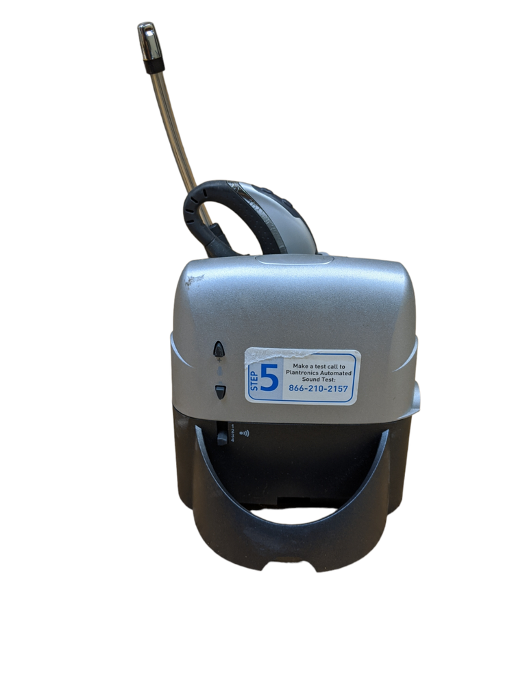 Plantronics CS70N Silver Ear-Hook Wireless Headset w/Adapter+Charge Base Working