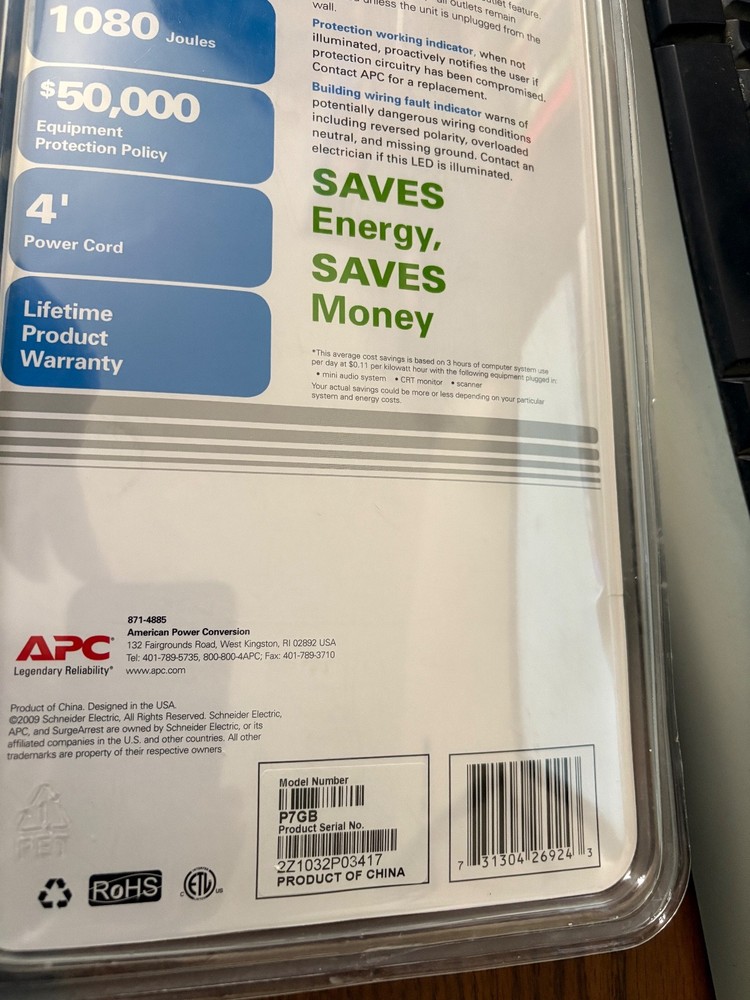 APC Surge Protector P7GB Sealed