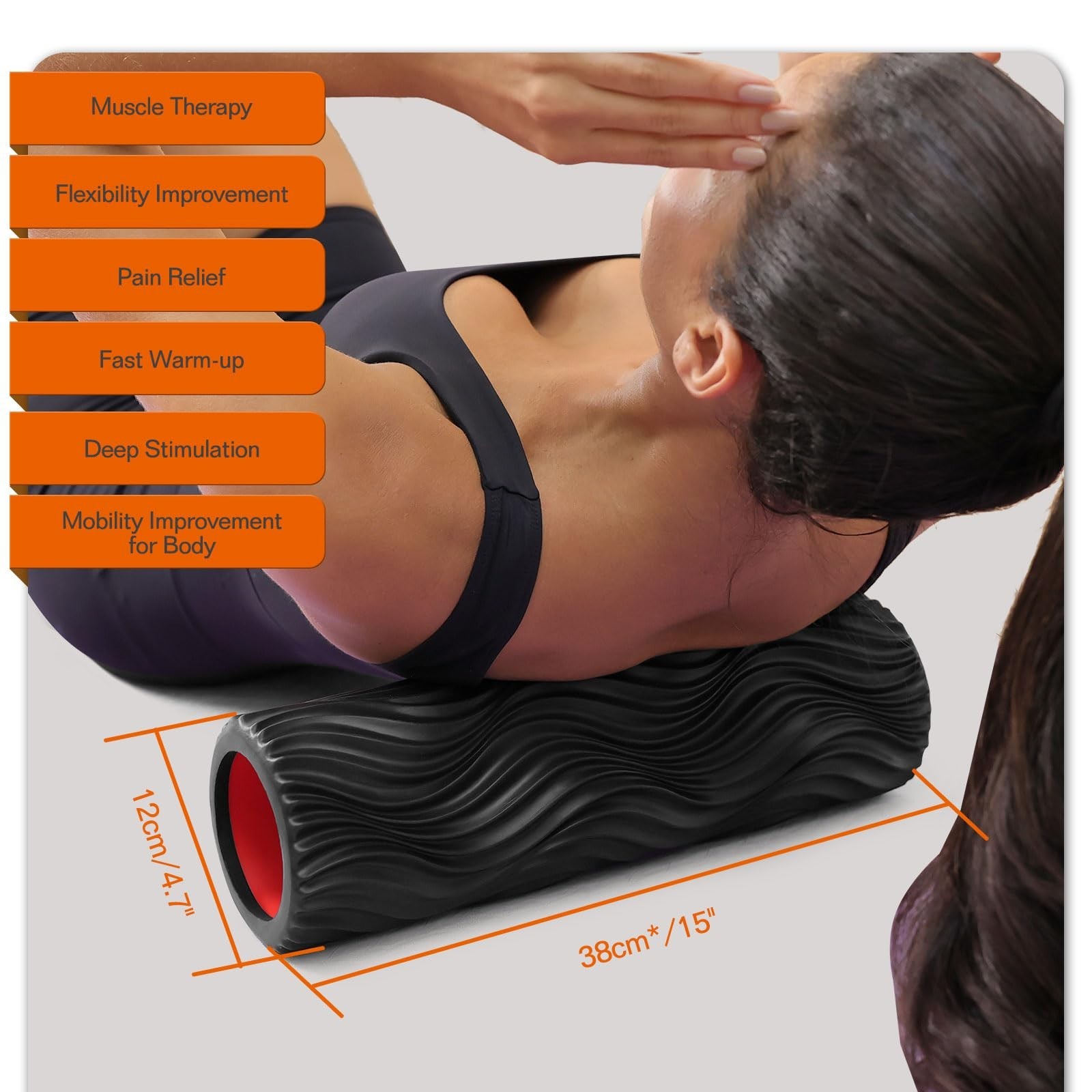 Foam Roller, 15" High Density Foam Back Roller, Wave Textured Massage Roller ...