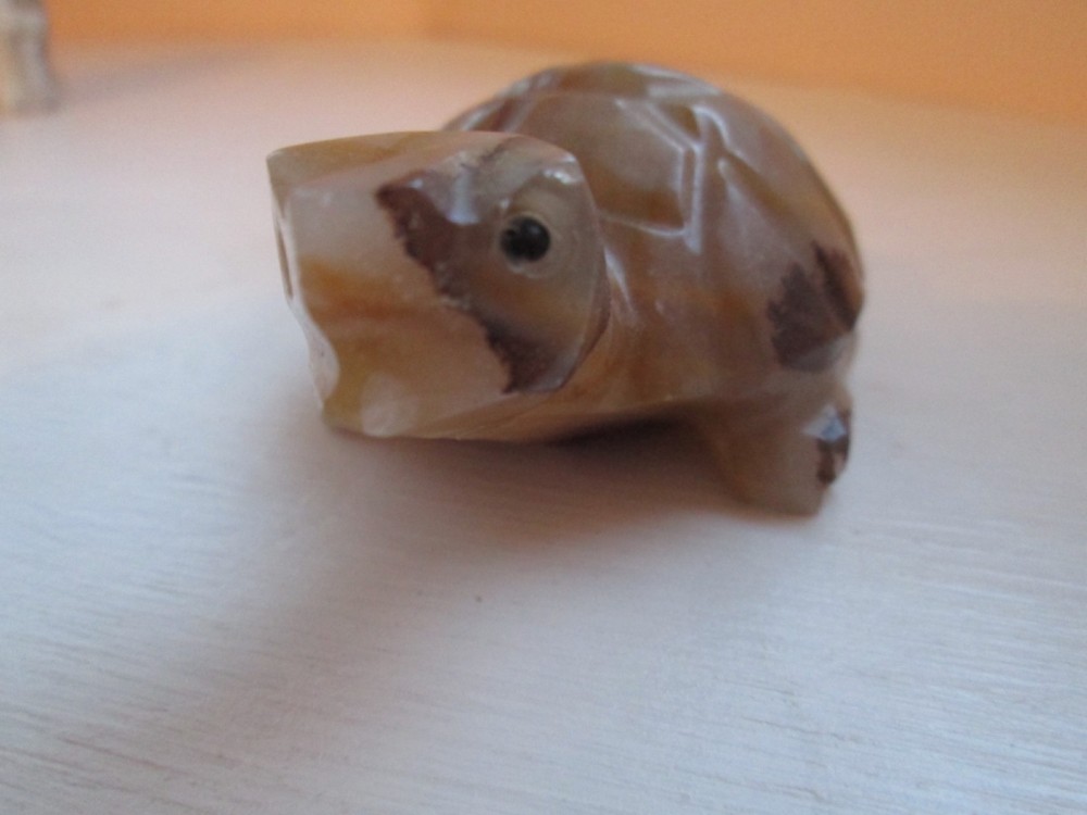 Solid Stone Carved Turtle Figurine 3 3/4" Long