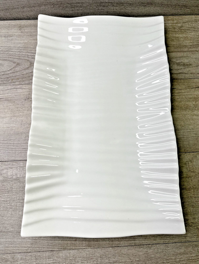 Bianco Nero Serving Platter Rectangular Ripple Design 10" x16" White
