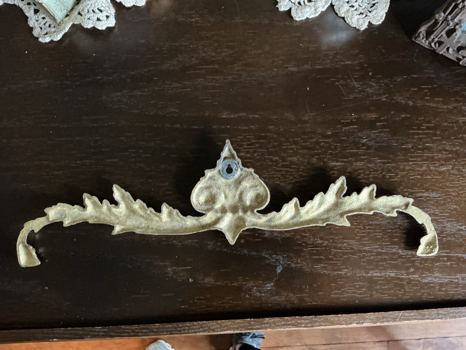 Vtg Solid Brass Wall Decor Ornate Baroque Topper 16” Long