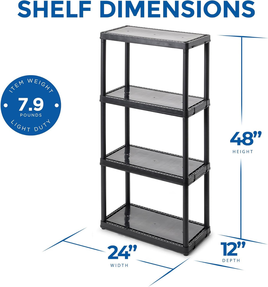 4 Shelf Fixed Height Solid Light Duty Storage Unit 24 x 12 x 48" Organizer Syste