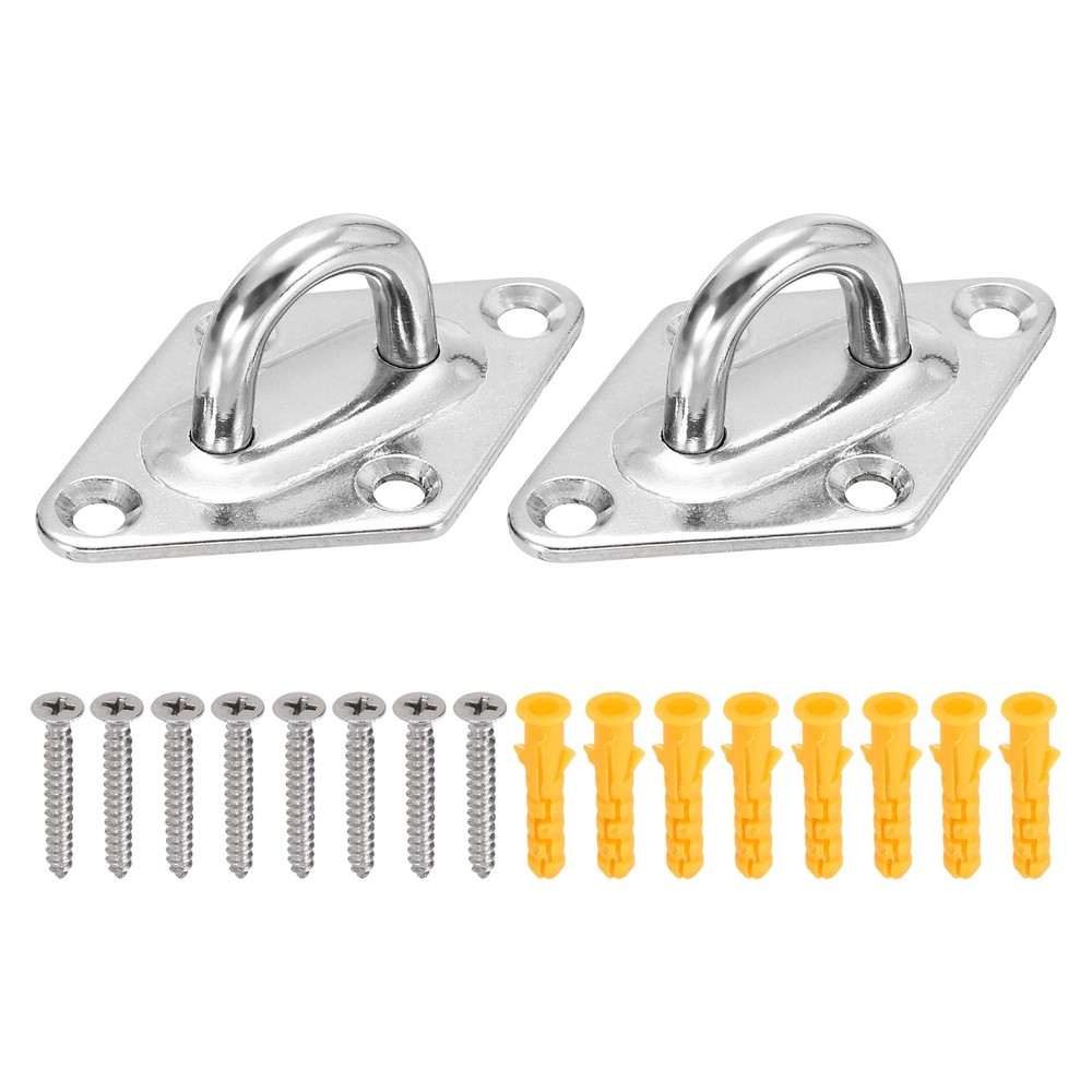 2Pcs M6 Eyelet Bracket Set Diamond Shaped Hook Plate and Hook, Silver