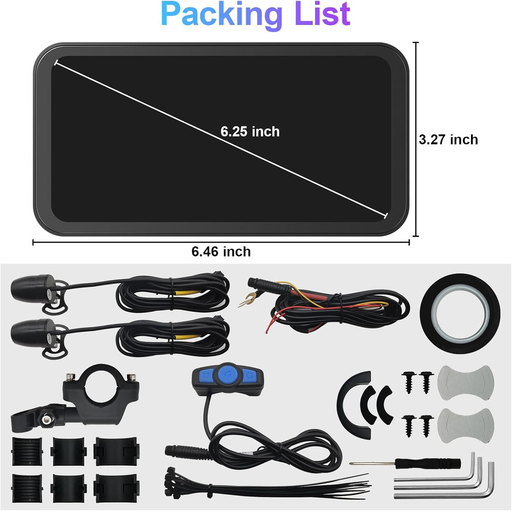 6.25" Motorcycle Dash Cam, Wireless Motorcycle Carplay & Android Auto Screen, Mo