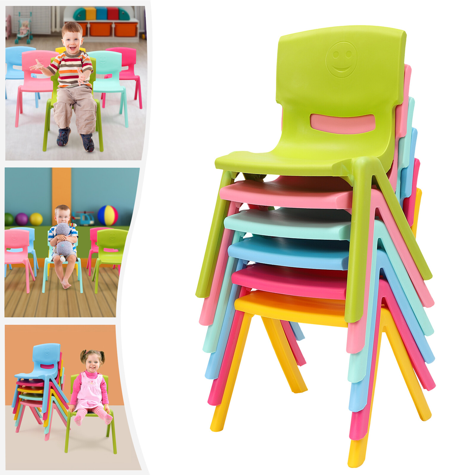 6x Stackable School Chairs PP Child Chair 100kg load Multicolor Indoor & Outdoor