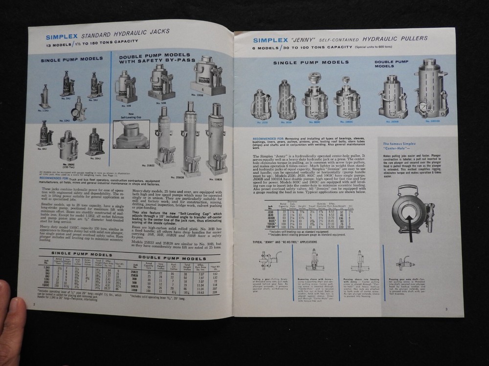 1966 Templeton Kenly & Co Simplex Jacks & Pullers Engineering Brochure Broadview