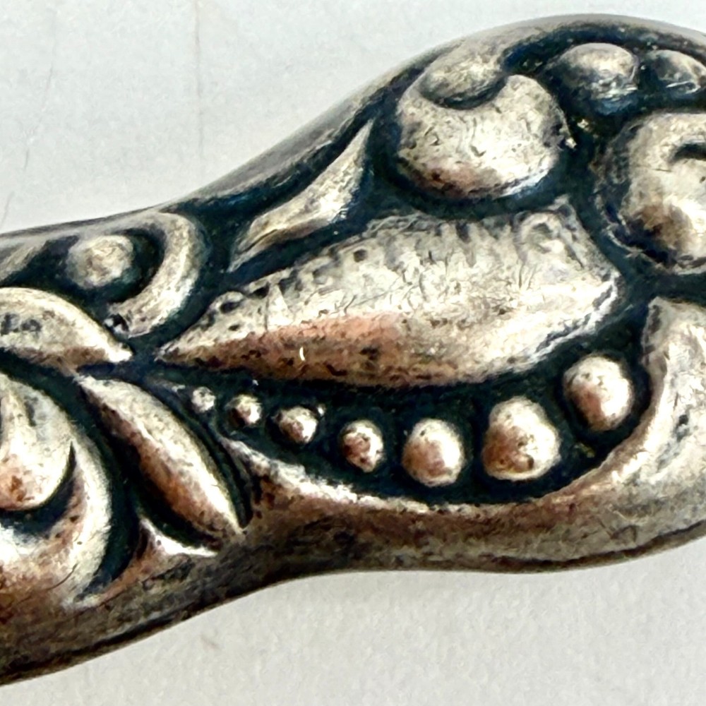 Antique Sterling Silver Button Hook Ornate Floral Scroll Handle Tool