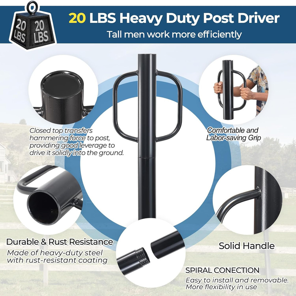 20LB Heavy Duty Fence Post Driver with Handle - 2.7" Inner Diameter