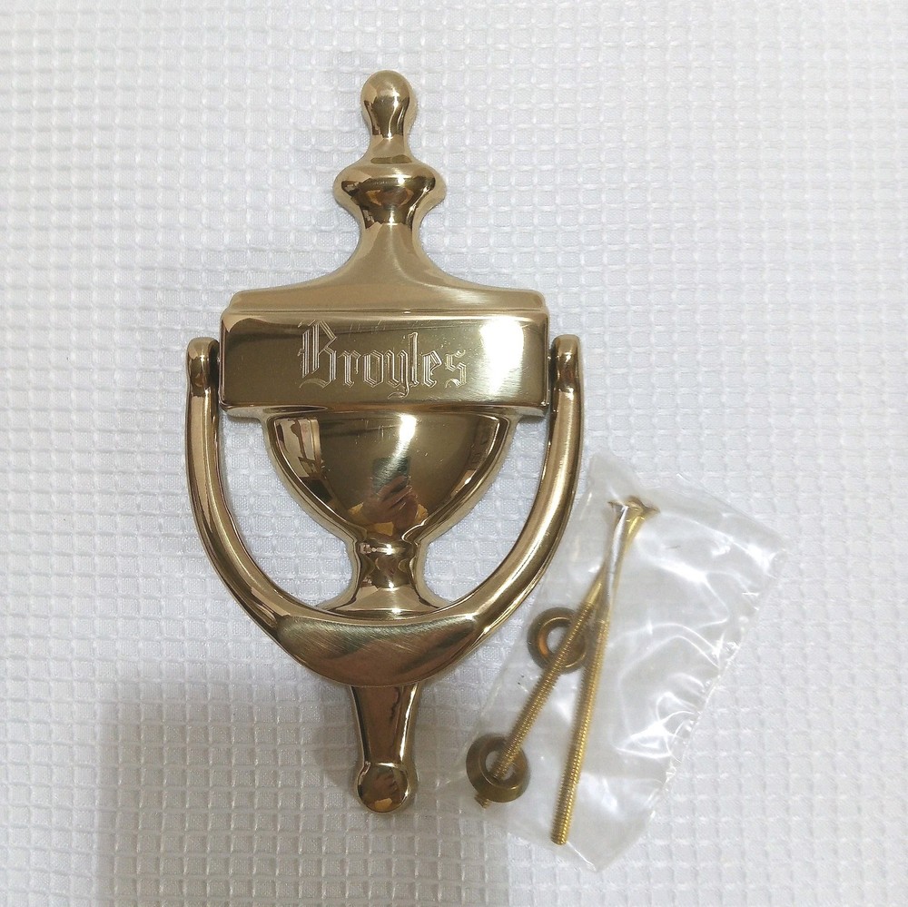 Solid Brass Door Knocker INSCRIBED BROYLES w/Hardware. By Things Remembered