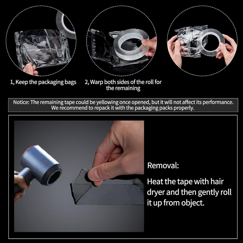 Versatile Double-Sided Tape 10FT - Removable, Eco-Friendly, and Multi-Surface
