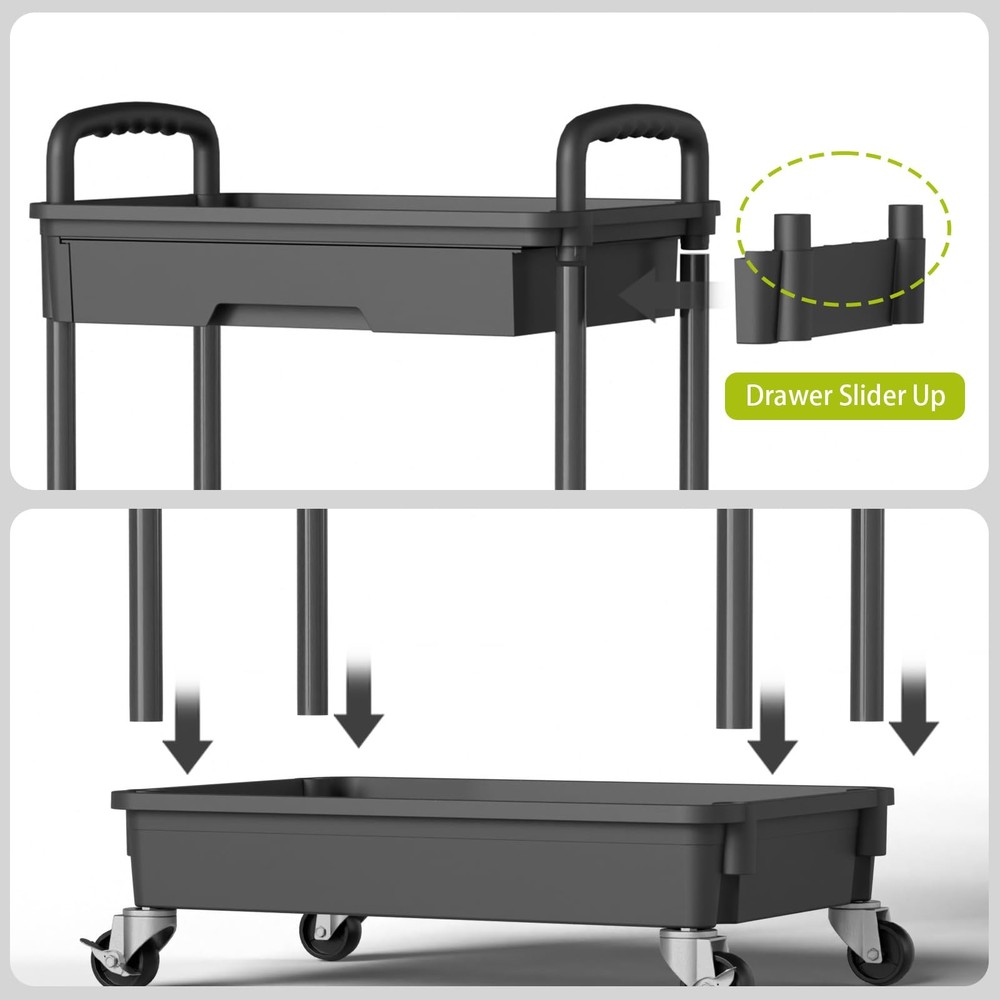 5 Tier Rolling Kitchen Storage Cart Organizer with Wheels Black Multi-Functional