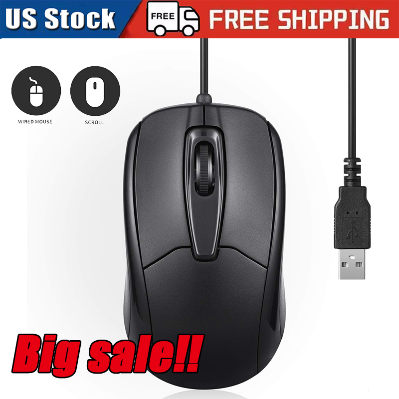 USB 2.0 Optical Wired Scroll Wheel Mouse PC Laptop Notebook Desktop Black Mice