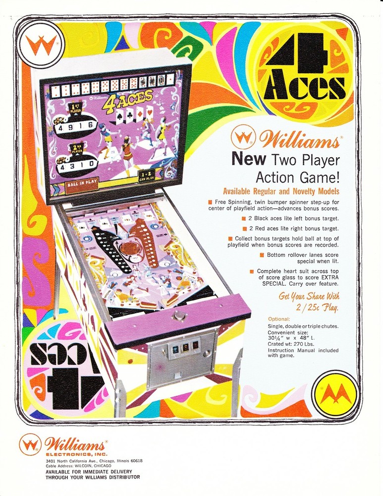 4 Aces Williams Pinball Mint Flyer /Brochure/ Ad