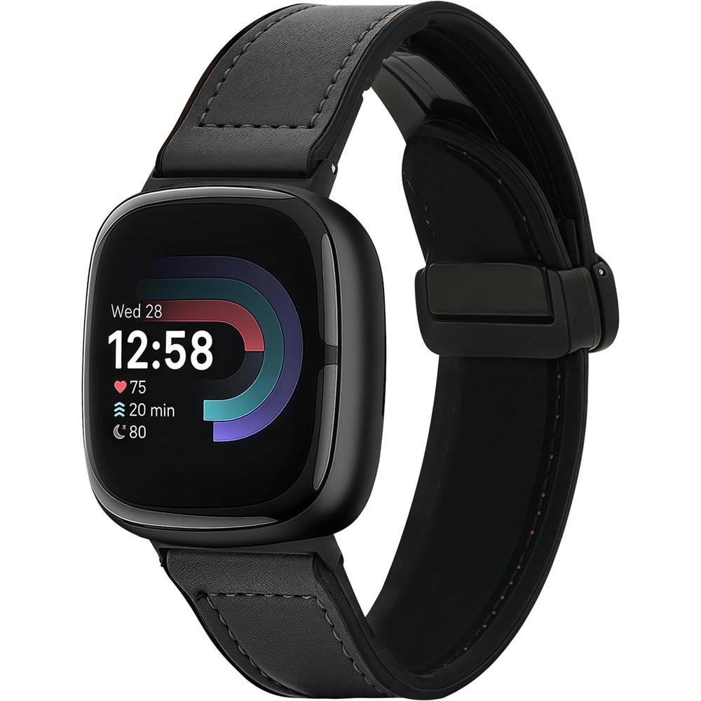 Magnetic Leather Bands Compatible with Fitbit Versa 4/Fitbit Versa 3/Sense 2/...