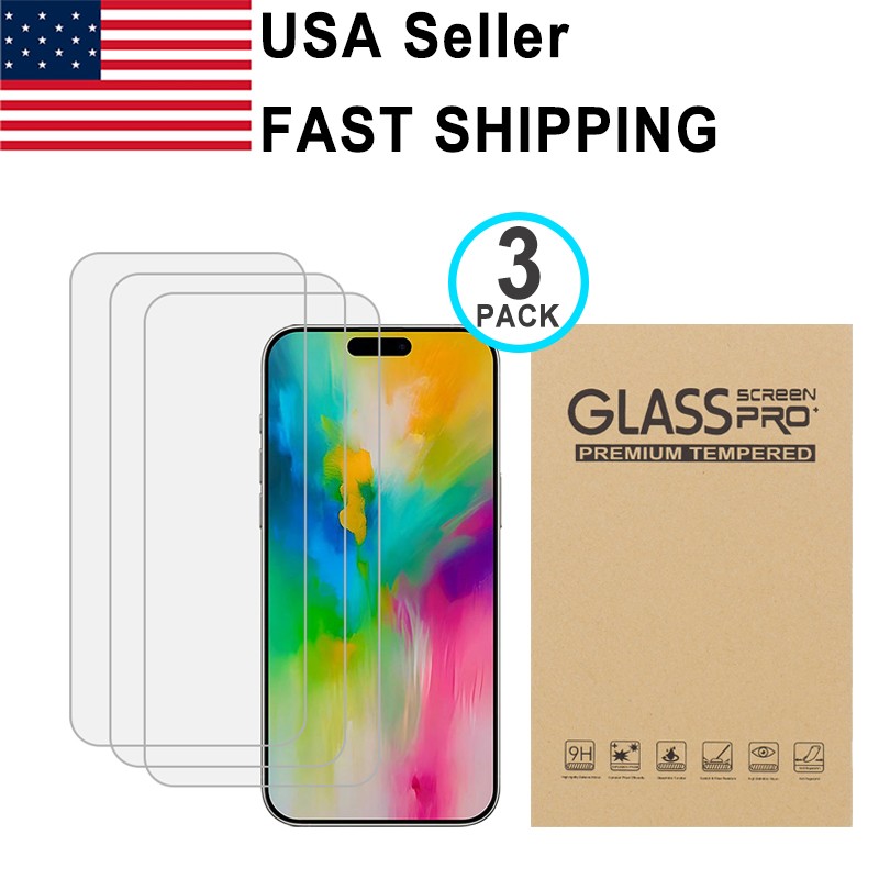 3PK Tempered Glass Screen Protector For Apple iPhone 16 Plus Pro Max