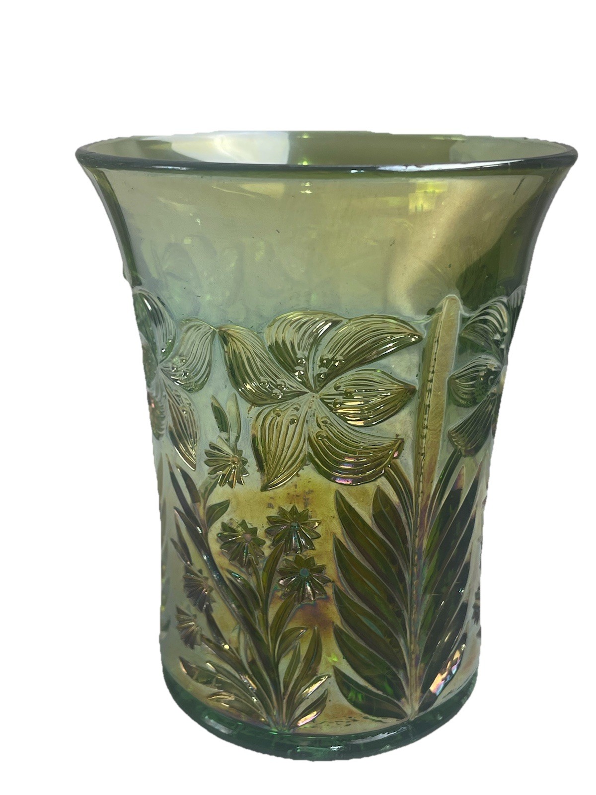RARE IMPERIAL GREEN CARNIVAL GLASS TIGER LILY PATTERN 5 PC WATER SET