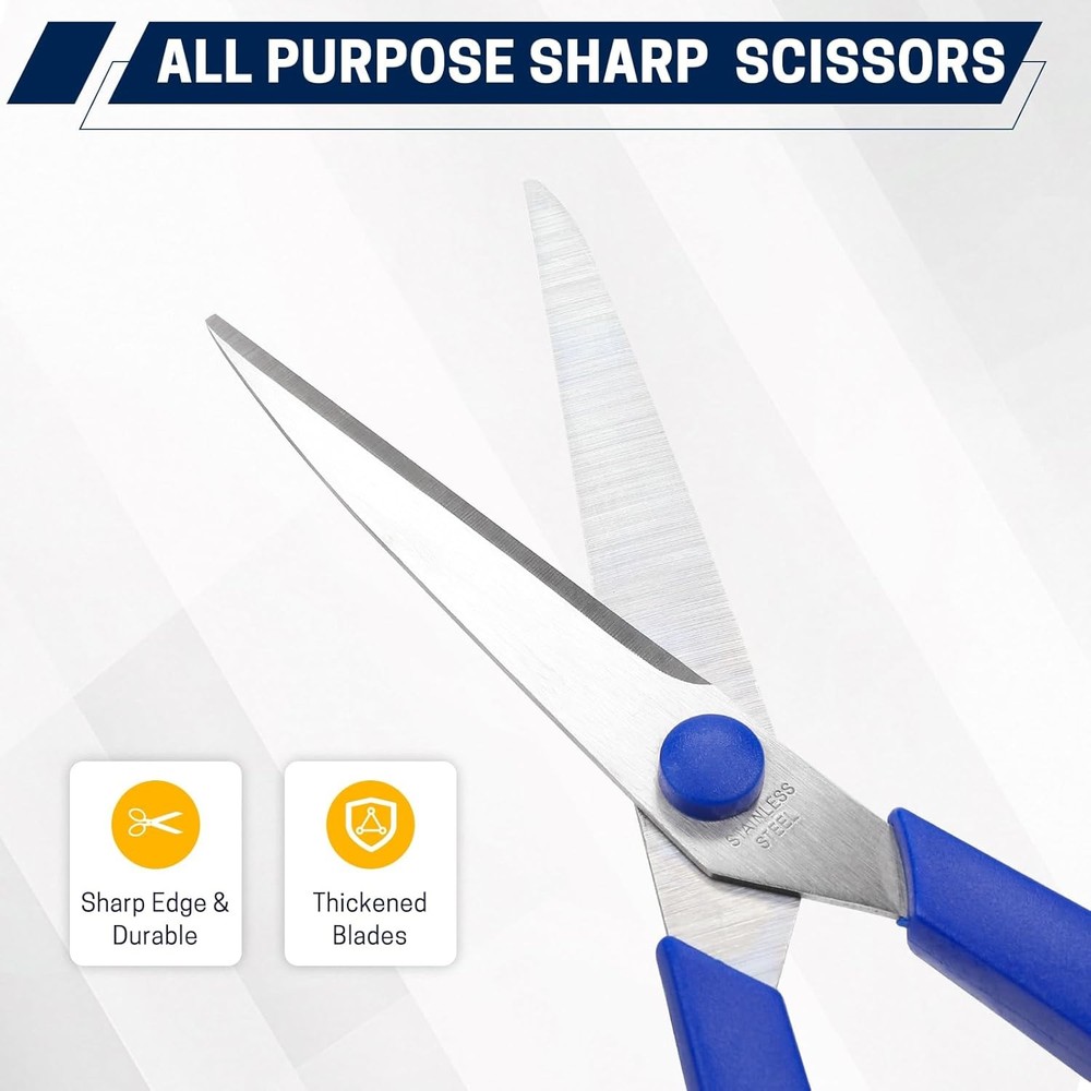 3-Pack 8" Heavy Duty Scissors with Sharp Blades for Crafts