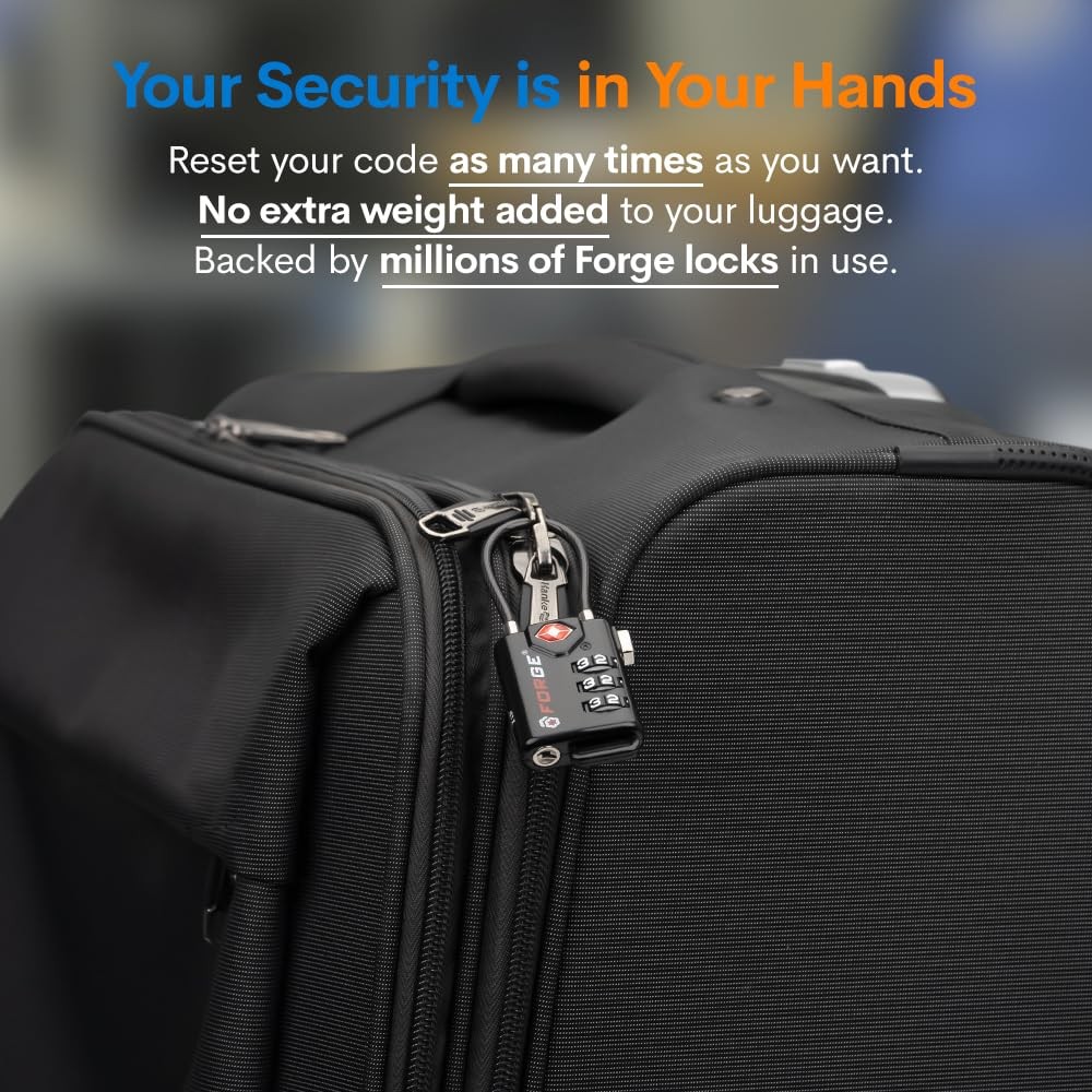 TSA Approved Cable Luggage Locks, Re-settable One_Size, Black Single Pack
