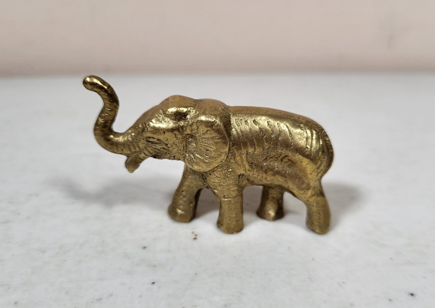 Miniature Brass Elephant Trunk Up Mini Animal Figurine Lucky Thai Amulet