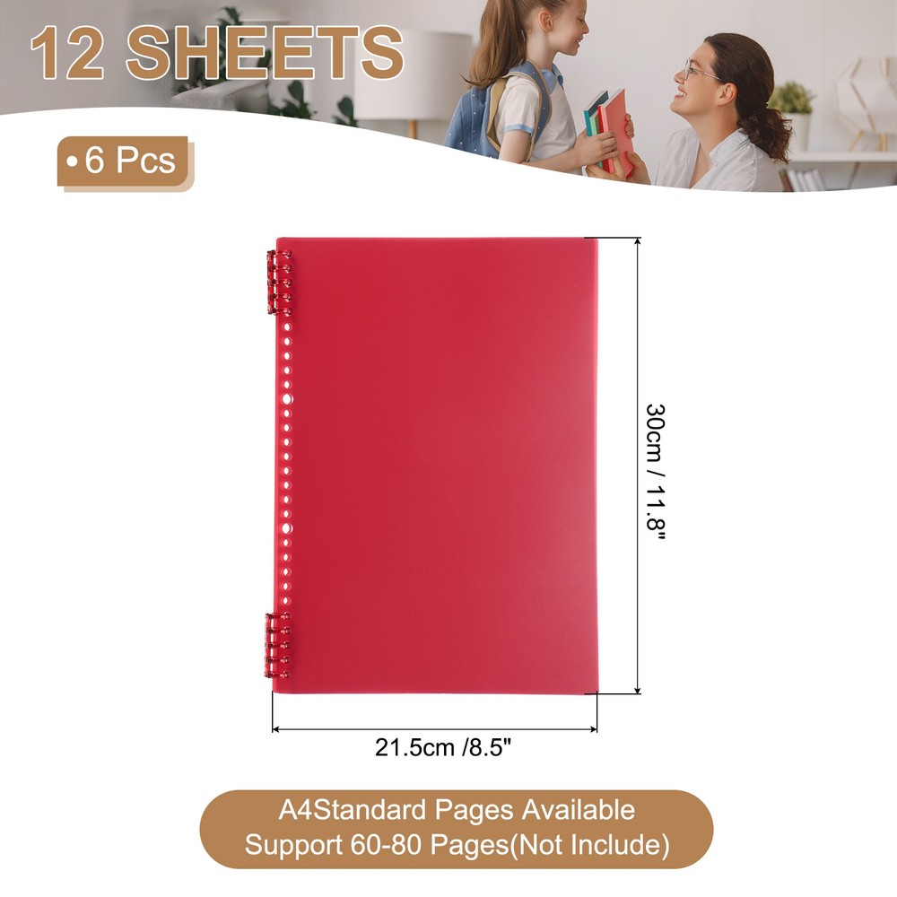 12 Pack A4 22 Mil Plastic Notebook Binder Covers with Binding Comb, Red