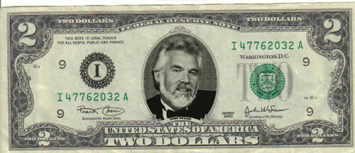 Kenny Rogers $2 Dollar bill Mint real