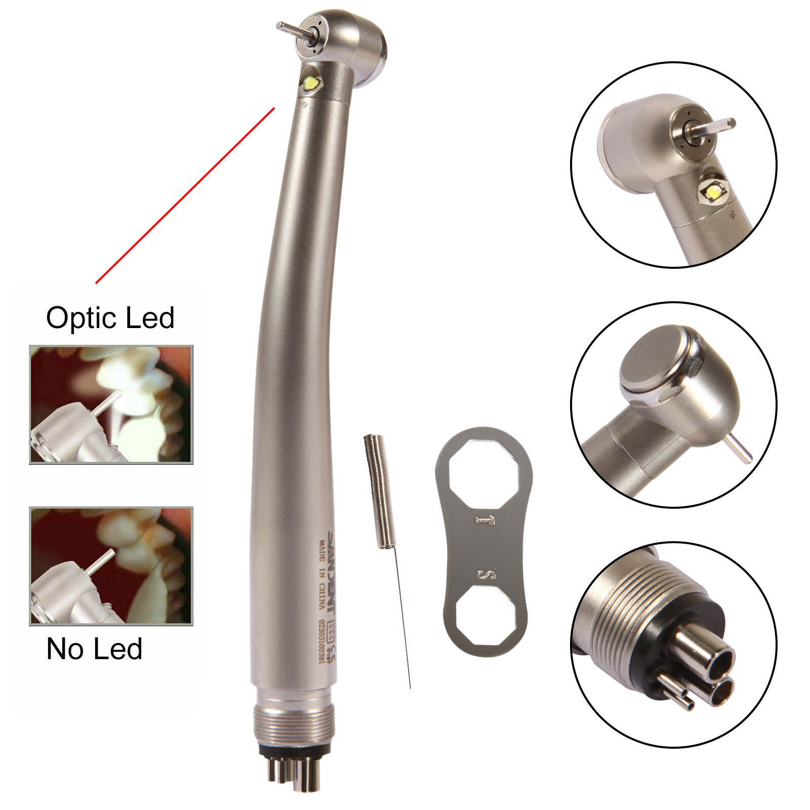 Dental LED E-generator High Speed Handpiece with Light 4 Hole For NSK Drill