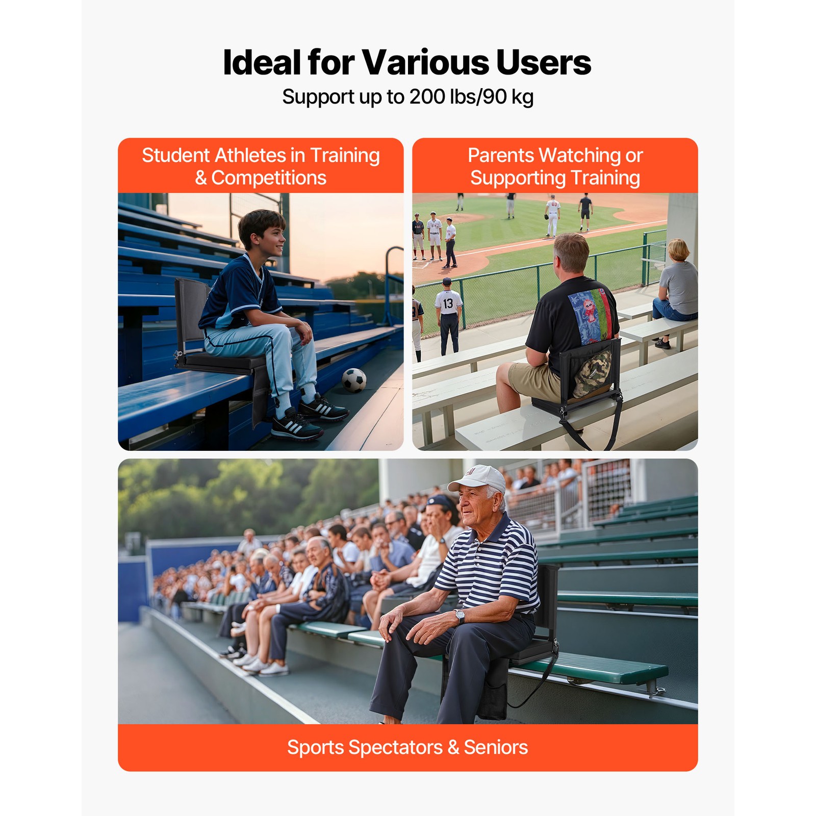 Uimoso Folding Bleacher Chair with Backrest and Padded Cushion for Stadium Use