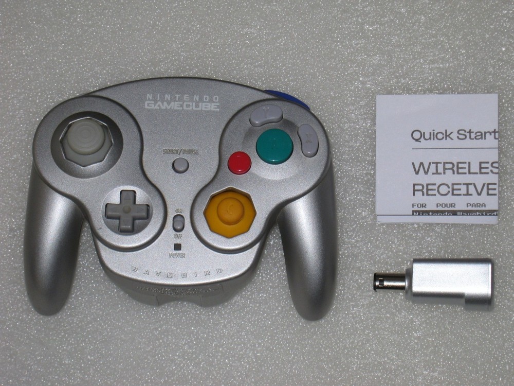 Nintendo GameCube Platinum Silver Wavebird DOL-004 Wireless Controller &Receiver