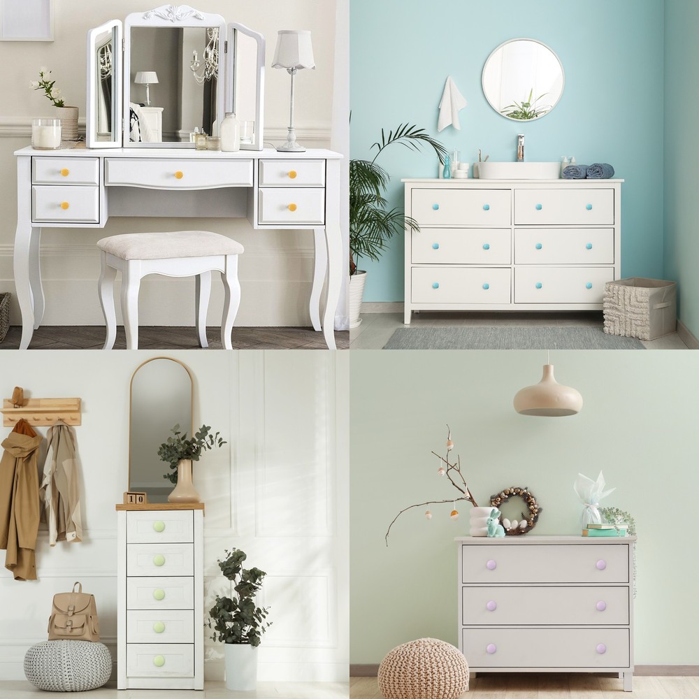 6Pcs Drawer Knobs, Round Dresser with Screw, Blue