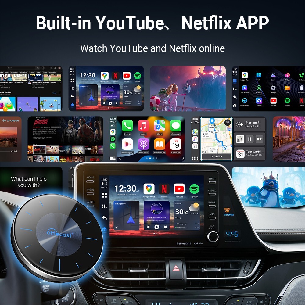 Ottocast P3 CarPlay AI Box Wireless Android Auto TV Box HDMI for iOS & Android