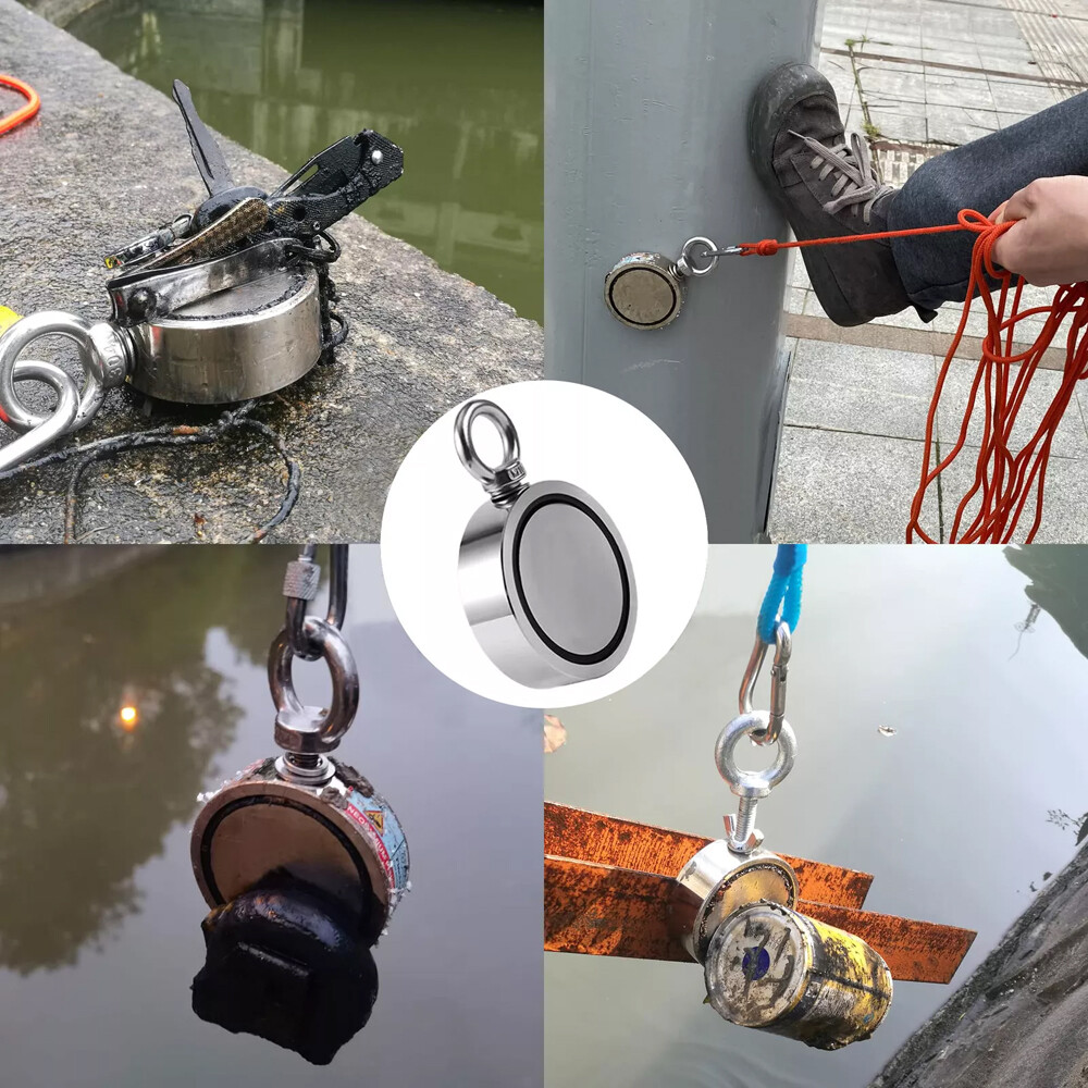 2000 LBS Strong Fishing Magnet Kit Double Sided Pull Force 20m Rope Carabiner