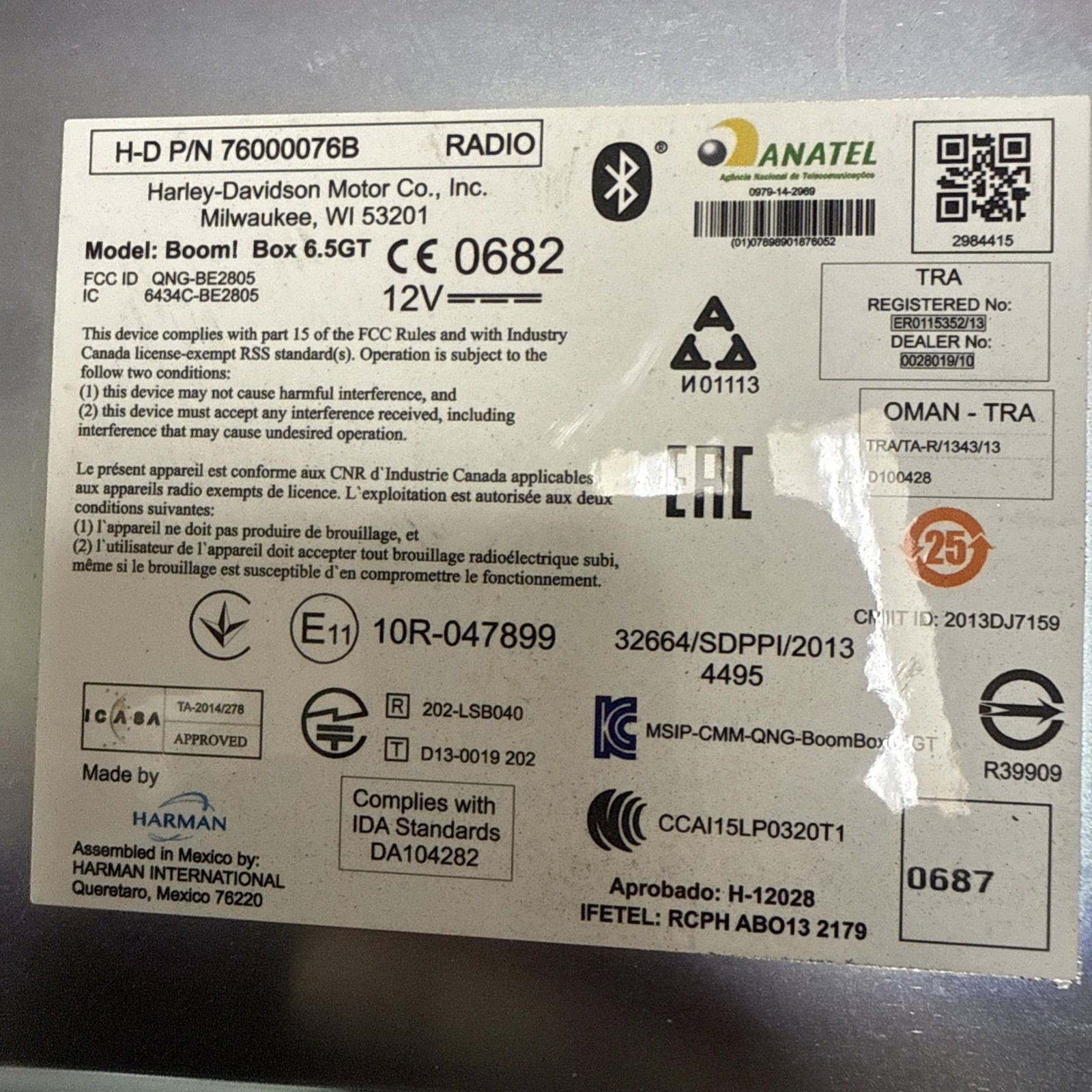 Harley OEM 2014-2018 Street Glide Boom! Box 6.5 GT Radio 76000076B Touchscreen