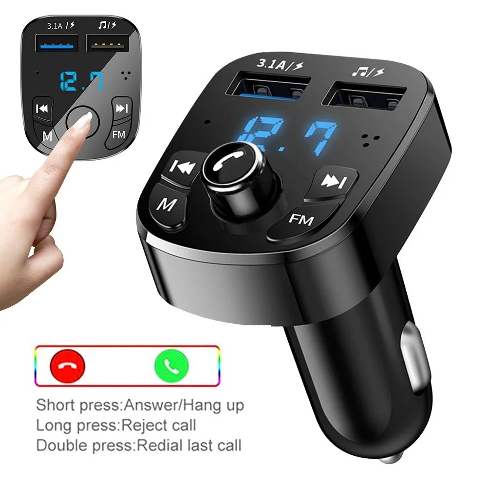 Bluetooth 5.0 Car Wireless FM Transmitter Adapter 2USB PD Charger AUX Hands-Free