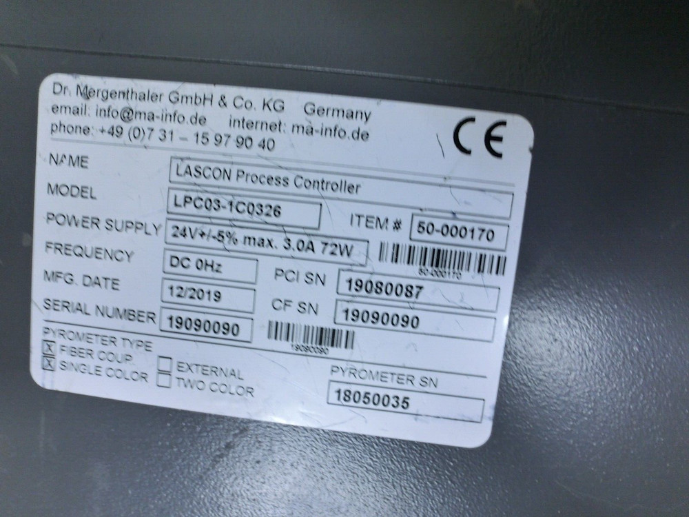 DR. MERGENTHALER LPC03-1C0326 LASCON Processor Controller,LPS75-24 PS,Ger_,9056