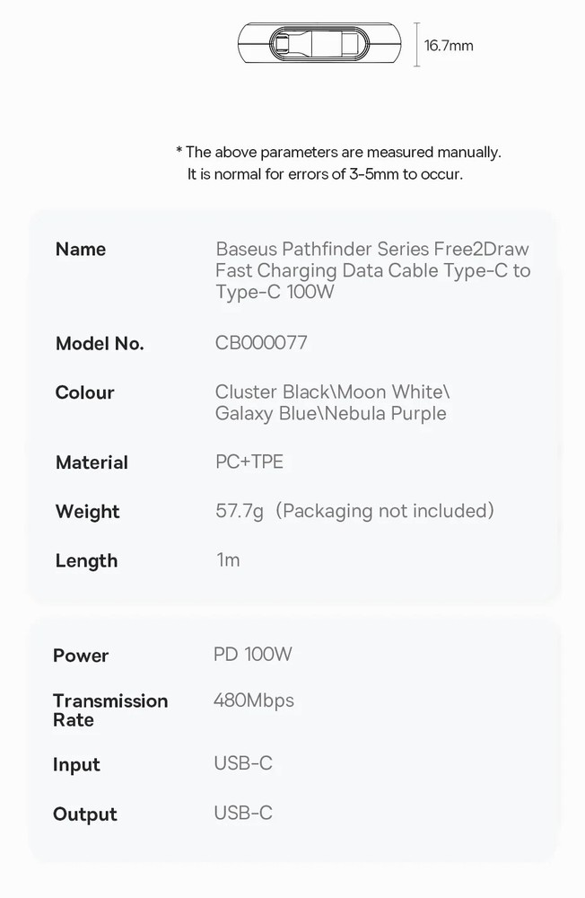 Baseus Retractable USB C Cable 100W Cable For MacBook iPad Fast Charger Cable