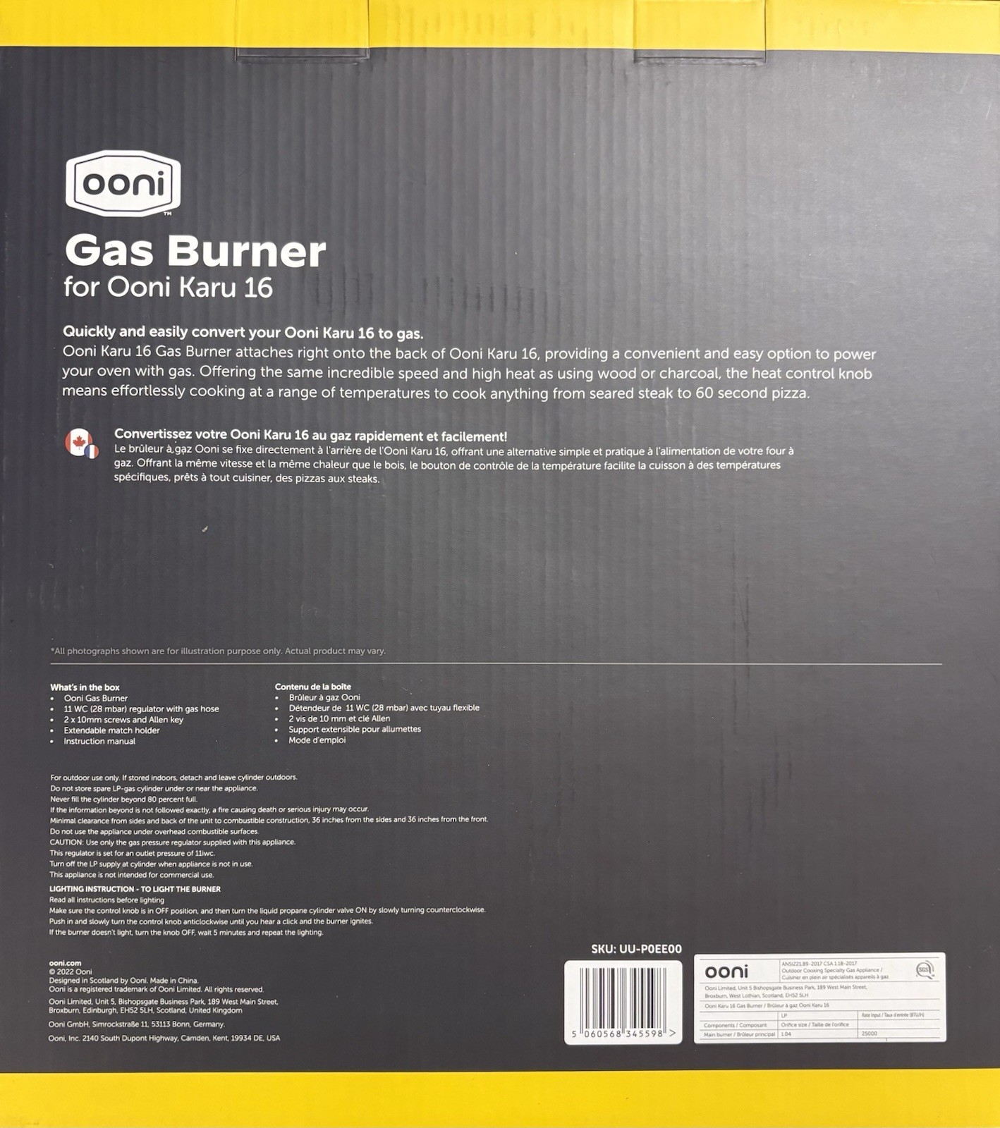 Gas Burner for use with Ooni Karu 16 Pizza Oven UU-P0EE00 - NEW