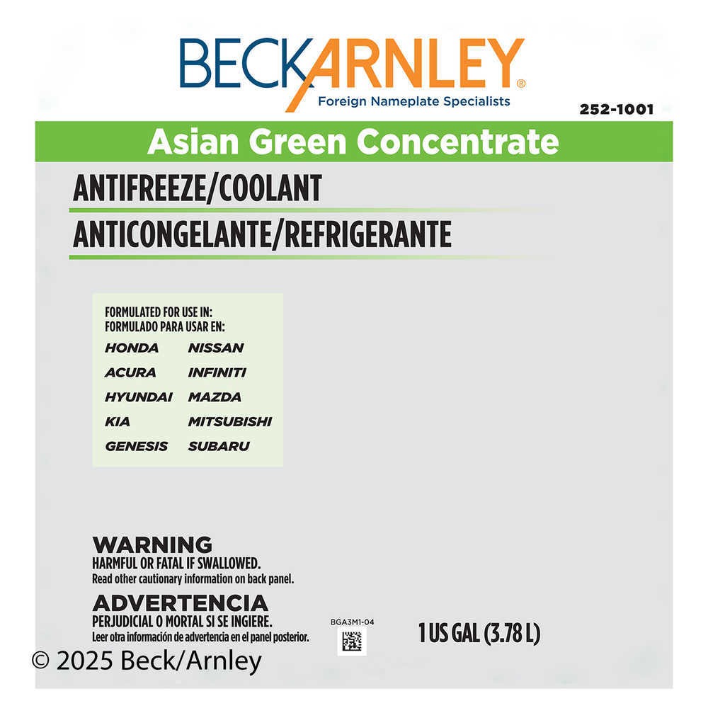 Engine Coolant / Antifreeze Beck/Arnley 252-1001