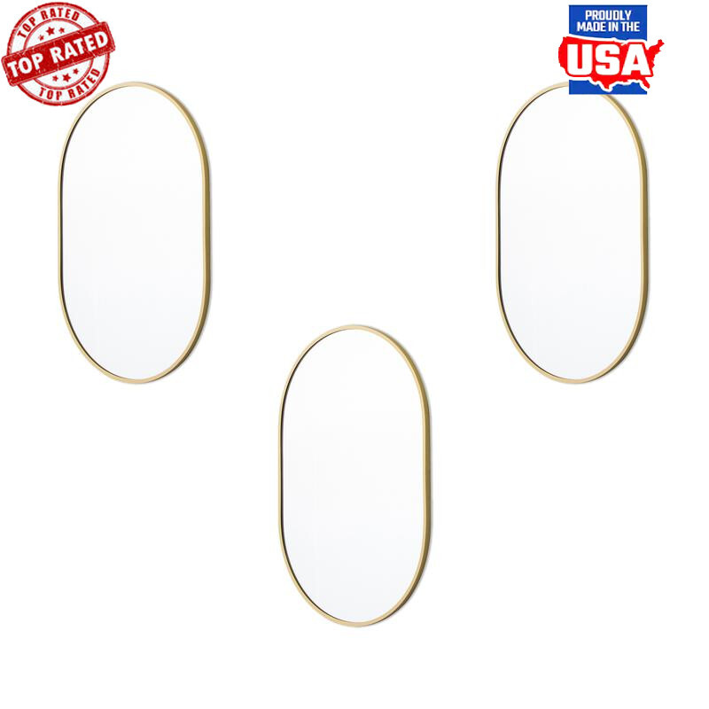 3 Pc Oblong Wall Mirror Set Modern Capsule Design Decorativev Removable Chain