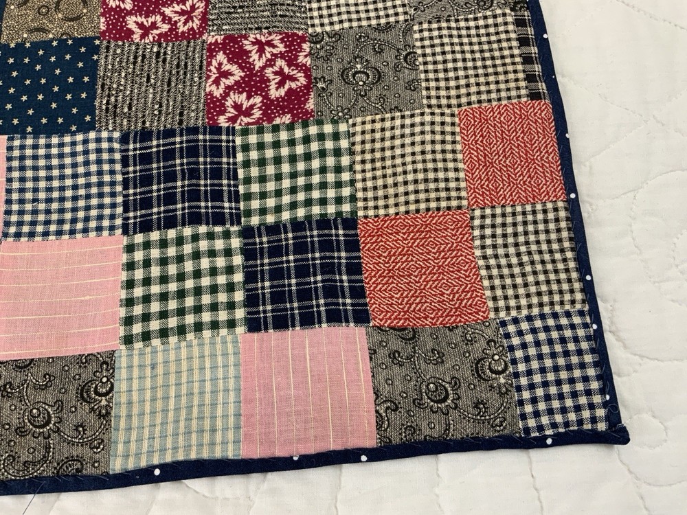 Vintage Antique Patchwork Large Table Topper, Four Patch, Squares, Early Checks