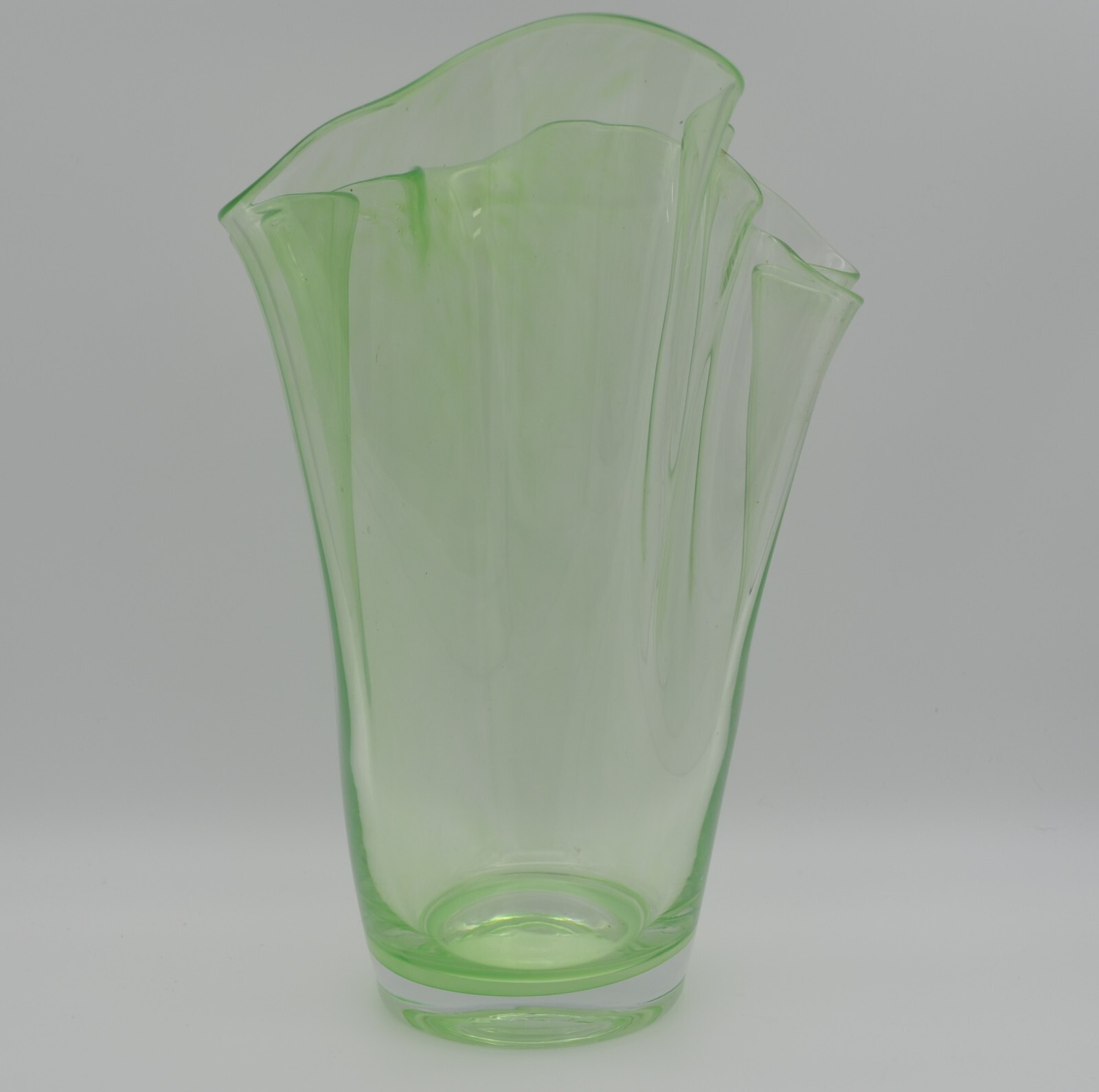 Mid-Century Italian Fazzoletto Green Murano Glass Vase