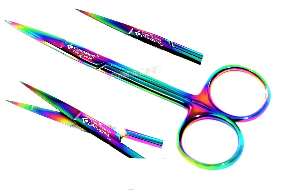 5 GERMAN IRIS MICRO DISSECTING SCISSORS STRAIGHT 4.5" MULTI RAINBOW TITANIUM