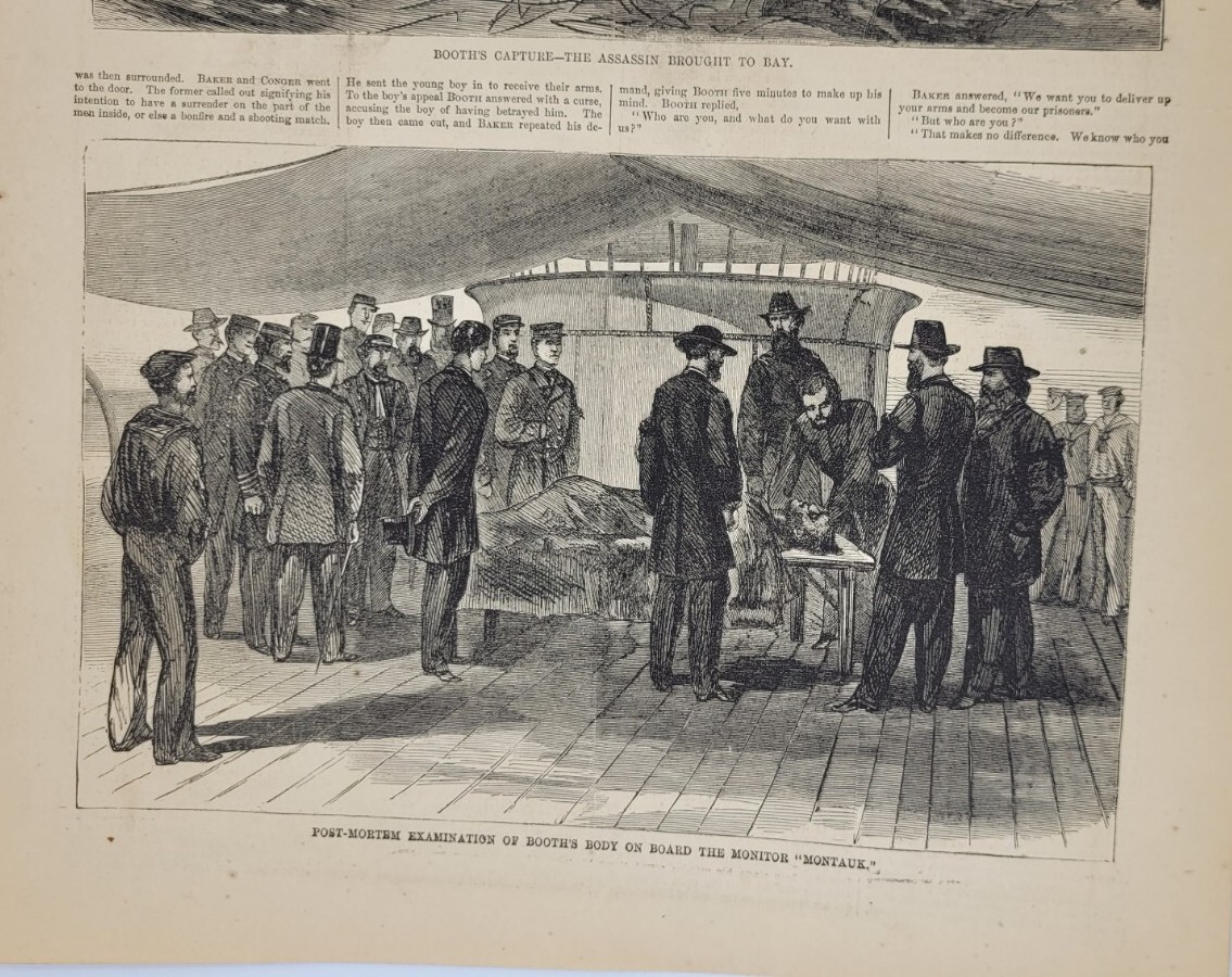 Booth's Capture and Post-Mortem Examination 1865 vintage print