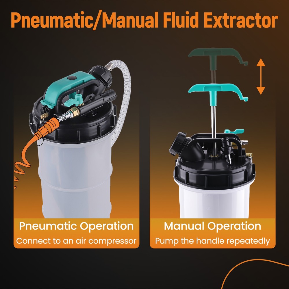 Garage Fluid Extractor 9.5L Manual Pneumatic Tool with Leak Proof Construction