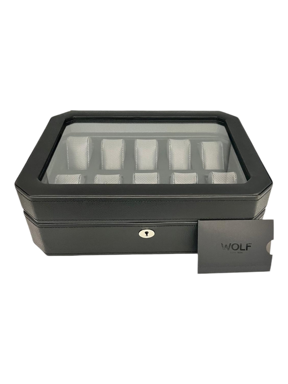 Wolf 4584029 Windsor 10 Piece Watch Box in Black & Grey MSRP $315